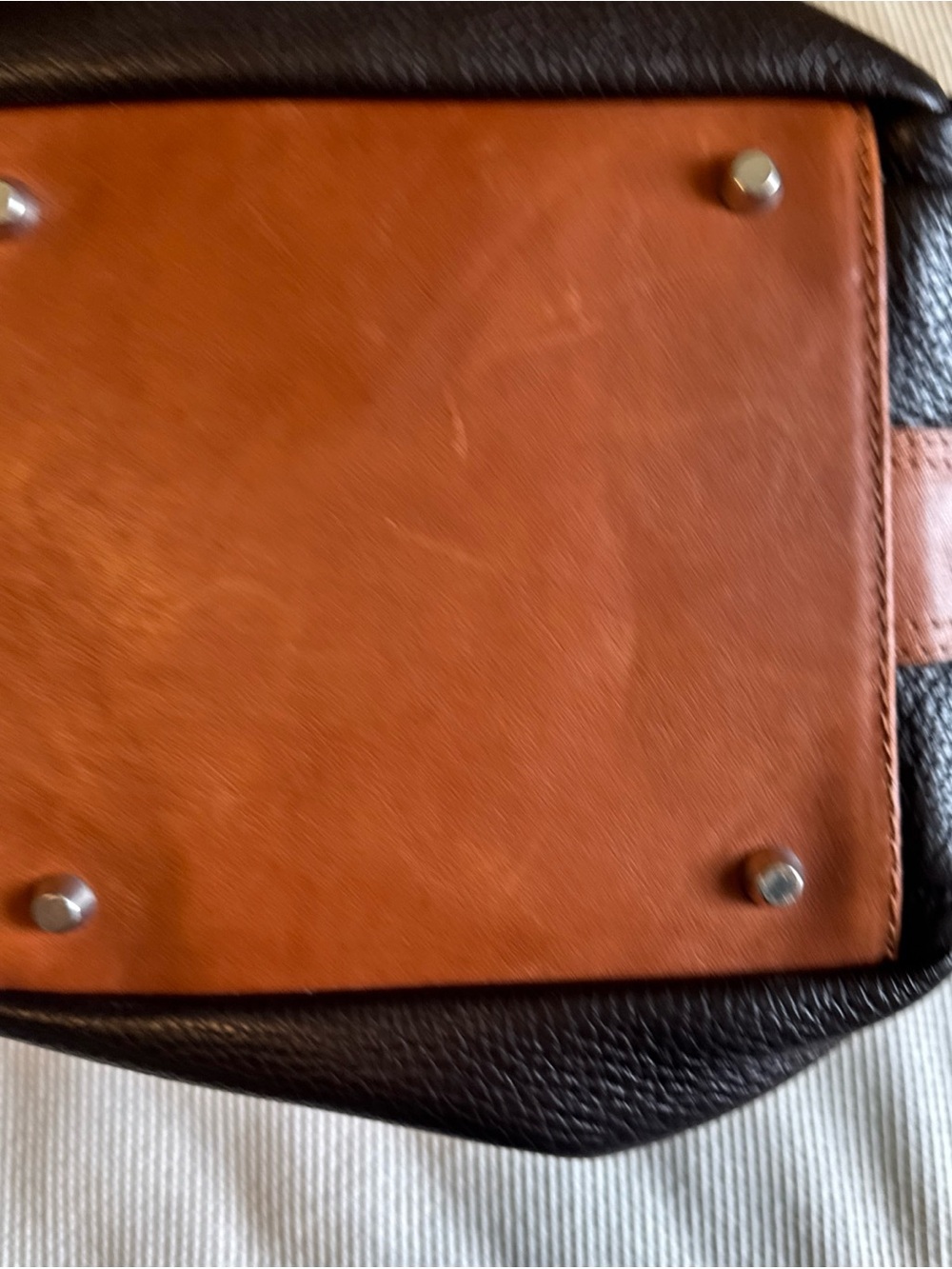 Cristina Italy Genuine Leather Shoulder Bag Brown Pebbled Leather Cognac Trim - Picture 7 of 11